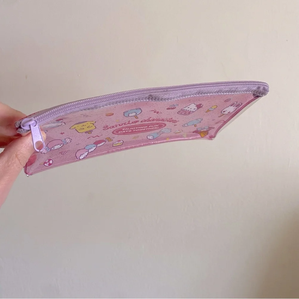 Sanrio Characters Pink/Purple Glitter Plastic Zipper Pouch